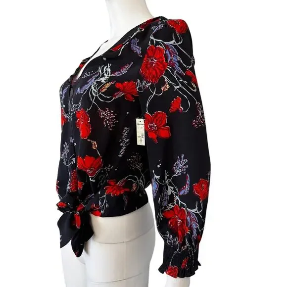 New MADEWELL Women's Loose Bouquet Night Vision Smocked Sleeve Wrap Top Size XS - Picture 5 of 8